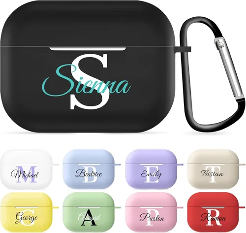 Funda con nombre e iniciales personalizadas para AirPods Pro 2 – TPU a prueba de golpes, carga inalámbrica y llavero – Ideal para cumpleaños para