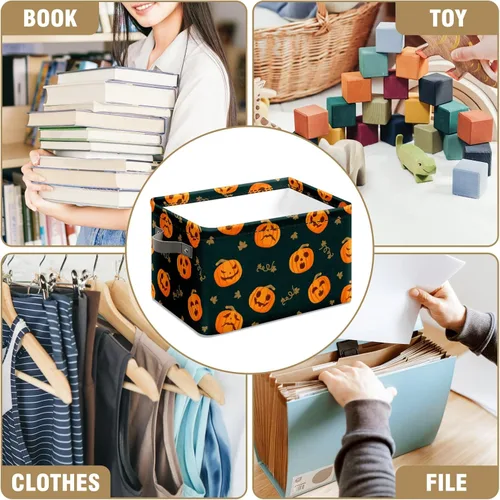 Miniatura 5 de Cesta de almacenamiento espeluznante de Halloween, bolsas de truco o trato, cubo de almacenamiento plegable grande, organizador plegable de 10 x 14
