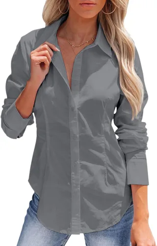 Miniatura 21 de Camisas con botones para mujer, camisa de vestir ajustada sin arrugas, blusa con cuello para trabajo, ropa de oficina, atuendo de otoño