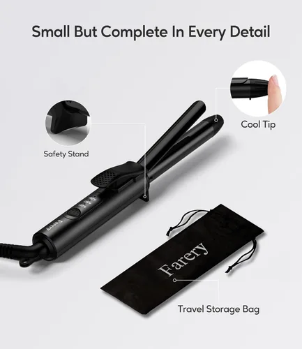 Miniatura 6 de FARERY Mini rizador de pelo de cerámica de 1/2 pulgada con 3 temperaturas ajustables, 100-240 V de doble voltaje, rizador de viaje para cabello