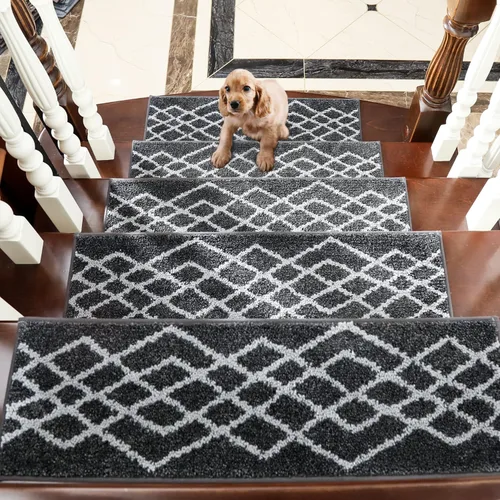 Miniatura 7 de COSY HOMEER Pisadas de Escalera Suaves Antideslizantes Alfombra 28inX9in Corredores de Escalera para Interiores para Escalones de Madera, Alfombras