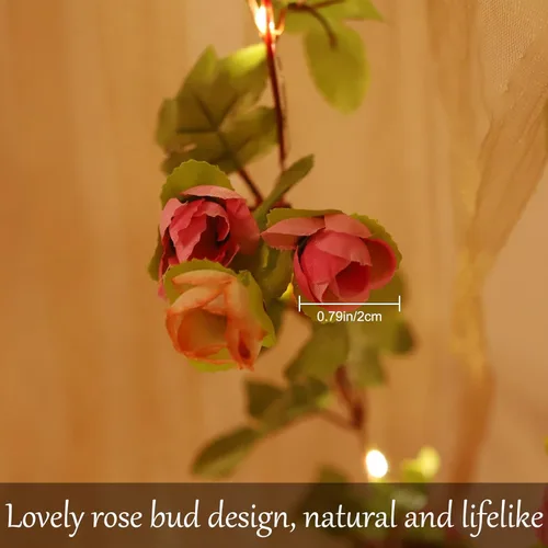 Miniatura 6 de Fielegen Guirnalda de 20 luces LED de flores artificiales de 7.2 pies con pilas, guirnalda de flores artificiales con luces de vid de rosas