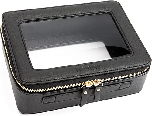 Aveniee Organizador de bolsa de maquillaje transparente, estuche portátil de viaje para cosméticos, bolsa transparente resistente con cremallera con