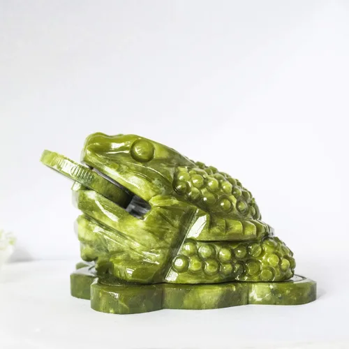 Miniatura 3 de Feng Shui Jade Rana de dinero de tres patas, estatua de sapo de dinero, estatua de sapo de dinero, decoración para tablero de instrumentos del Verde