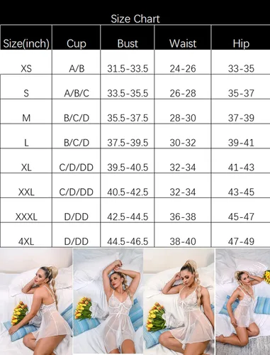 Miniatura 7 de Avidlove Lencería para mujer, babydoll de encaje, camisón de malla, camisón de noche, lencería seductora