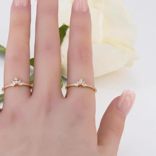 Miniatura 5 de Rapunzel - Anillo de corona para mujer, delicados anillos apilables de diamantes de cristal real, anillo de compromiso de cumpleaños, regalos
