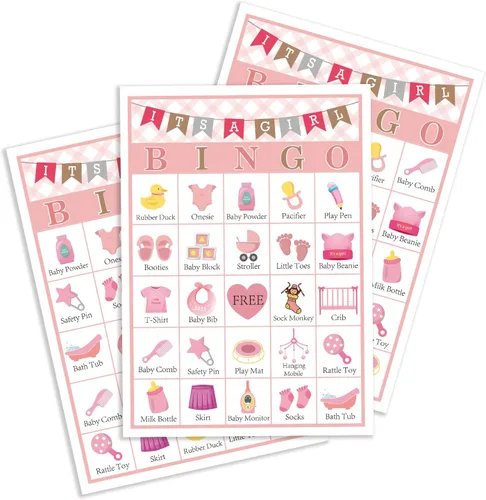 Juegos de bingo para baby shower y decoraciones para fiestas, juego de revelación de género para 24 jugadores (A08)