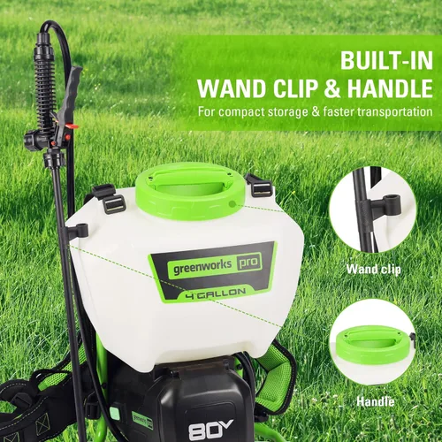 Miniatura 4 de Greenworks Pulverizador de Mochila a Batería de 80V de 4 Galones con 5 Boquillas, Presión de 70PSI-Herbicida, Control de Plagas, Desinfección