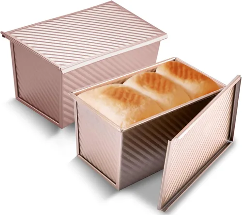 Miniatura 9 de KITESSENSU Molde para pan Pullman de acero al carbono con tapa, capacidad de masa de 1 libra, negro, antiadherente, pan y tostadas