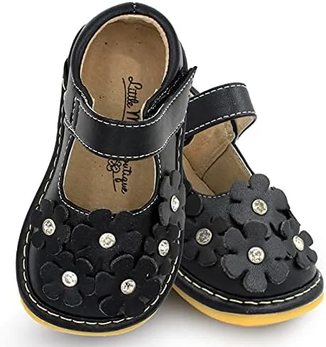 Little Mae's Boutique Mary Jane - Zapatos chirriantes para niñas pequeñas, ideales para caminar con chirriador extraíble y correa ajustable, zapatos