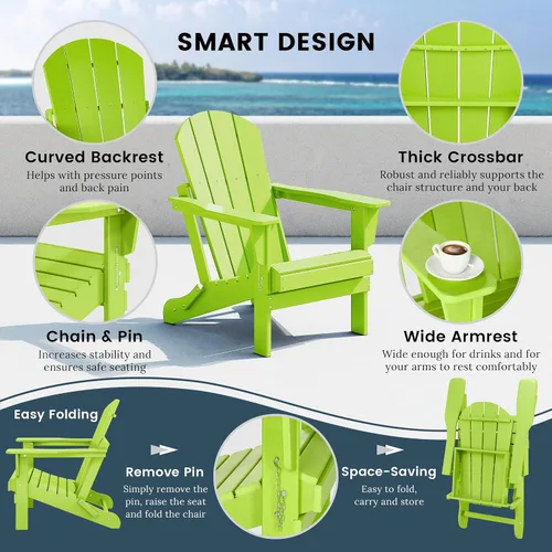 Miniatura 7 de HDPE Laguna Silla Adirondack plegable para exteriores, color lima