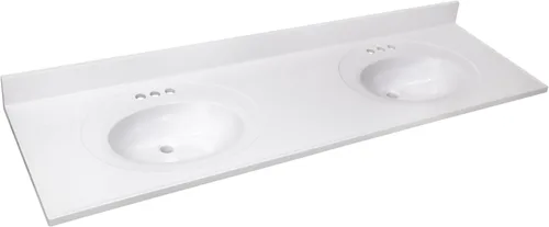 Miniatura 36 de Design House Tapa de tocador con lavabo, protector contra salpicaduras de 4 pulgadas, mármol cultivado, resistente a las manchas, agujeros Blanco