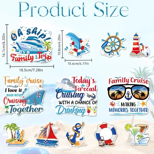 Miniatura 2 de Decoraciones magnéticas para puerta de crucero, 12 piezas de imanes náuticos tropicales familiares para crucero, divertidos letreros magnéticos