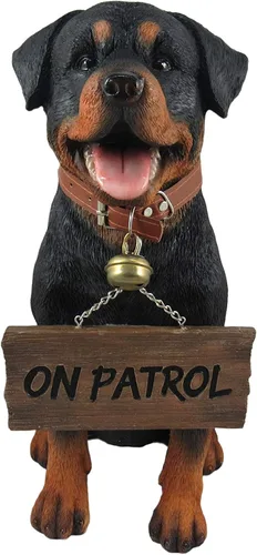 Guardian of Love - Estatua de bienvenida de Buddy Rottweiler con letrero reversible, figura decorativa de perro para uso en interiores o exteriores,
