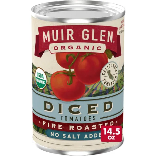 Muir Glen Tomates enlatados orgánicos tostados al fuego en cubitos, sin sal añadida, 14.5 oz.