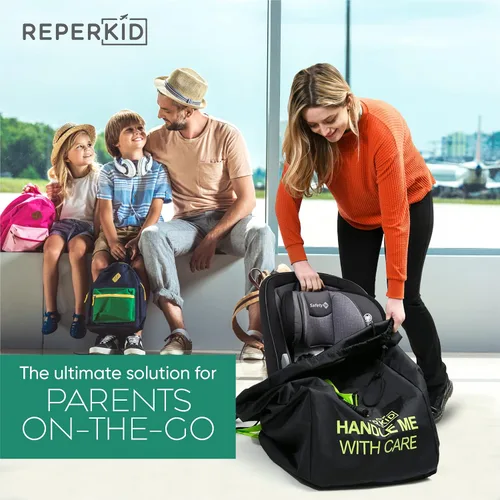 Miniatura 2 de reperkid Bolsa de viaje para asiento de automóvil para avión, negro y verde, 33" H x 18" W x 18" D, se adapta a la mayoría de asientos convertibles