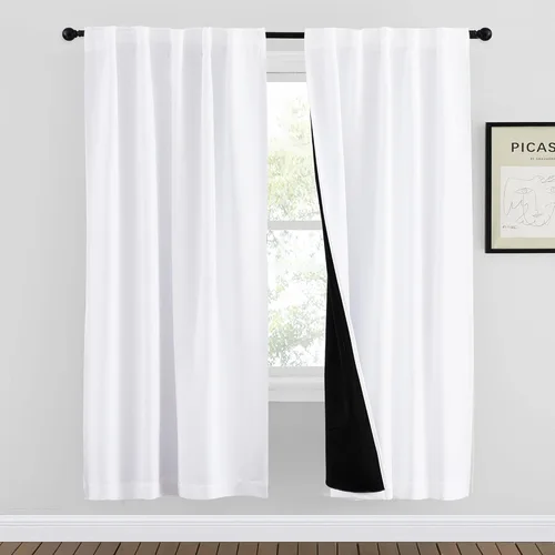 Miniatura 18 de NICETOWN Paneles de cortinas totalmente opacas para dormitorio que reducen el frío, cubiertas de ventana súper gruesas aisladas, cortinas Biscotti