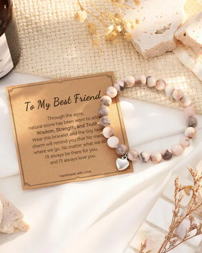 Miniatura 6 de HGDEER Regalo para mejor amiga para mujer, pulsera de piedra natural con tarjeta de mensaje para amiga, hermana, mejor amiga en el día de San