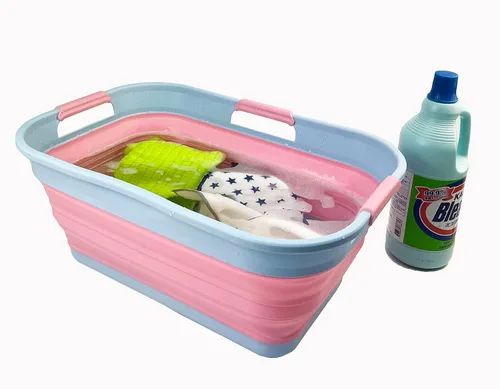 Miniatura 4 de SAMMART Cesta plegable de plástico de 21 litros (5.5 galones), contenedor de almacenamiento plegable y organizador, tina de lavado portátil, cesta