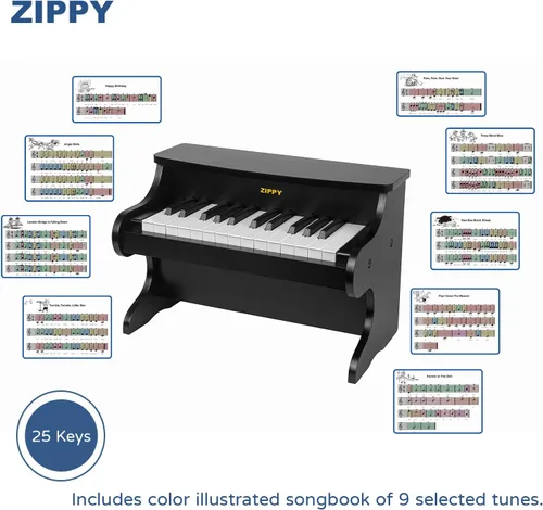 Miniatura 5 de Teclado de Piano para Niños ZIPPY, Piano Digital de 25 Teclas para Niños, Mini Instrumento Educativo Musical de Juguete, Juguete de Madera para Negro