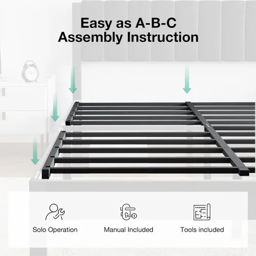 Miniatura 6 de Novilla Bed Frames with Piano Keys Headboard and Footboard, Metal Platform Bed Frame