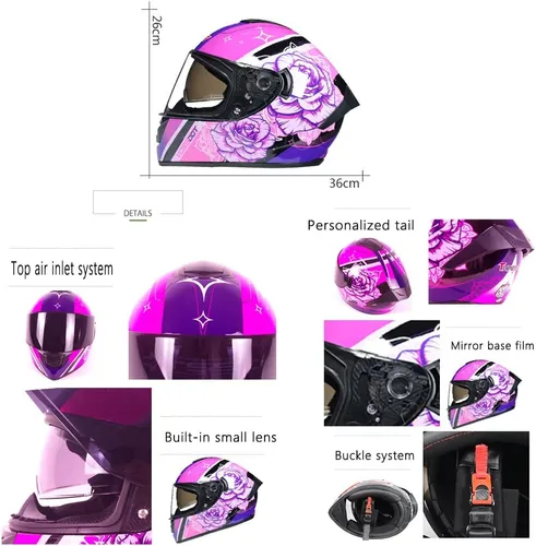 Miniatura 3 de Full Face Motorcycle Helmet DOT Approved Motorbike Moped Street Bike Racing Crash Helmet, Men and Women