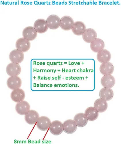 Miniatura 6 de Pulsera de piedras preciosas rosas naturales de 0.315 in con cuentas curativas elásticas para corazón y amor, Gema, Cuarzo