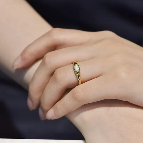Miniatura 4 de Signet Rings for Women, 14K Gold Plated Dainty Rings OvalHeart Created Opal Ring Size 5-10