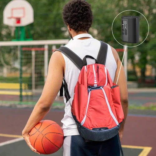 Miniatura 5 de Woowind Bomba eléctrica de baloncesto con indicador de presión, iluminación LED y banco de energía, inflador de bolas portátil automático con aguja