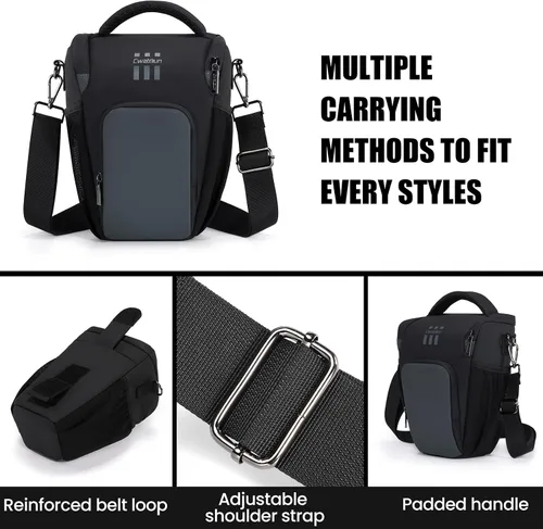 Miniatura 4 de Cwatcun Bolsa bandolera para cámara, compacta DSLR resistente al agua para fotografía, compatible con Canon/Nikon/Sony, compartimento acolchado
