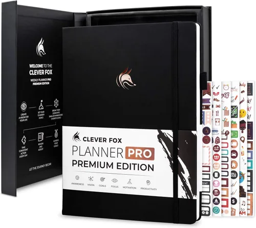 Miniatura 11 de Clever Fox Planner Pro Premium - Lujosa agenda semanal y mensual con organizador de presupuesto para productividad y objetivos, sin fecha, A4