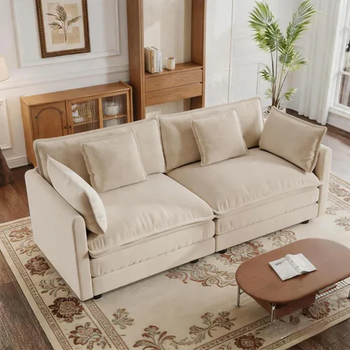 Miniatura 17 de GNIXUU 76" Modular Sectional Sofa, Beige Loveseat Sofa Cloud 2 Seater Couch, Comfy Chenille Love Seats 25" Deep Seat with 2 Pillows for Small Spaces