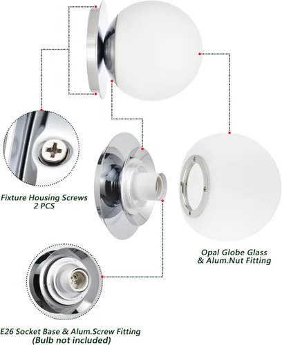 Miniatura 5 de Apliques de pared cromados, aplique de globo moderno de 1 luz, lámpara de pared para dormitorio, baño, sala de estar y pasillo, iluminación de Cromo