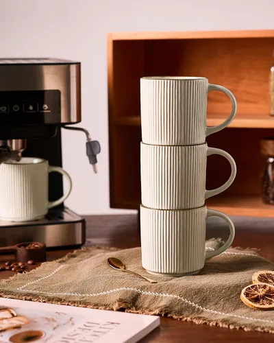 Miniatura 6 de famiware Star - Juego de tazas de café para 4 unidades, 12 onzas, con asa, para café, té, cacao, leche, cerámica, color blanco Blanco (Star-White)