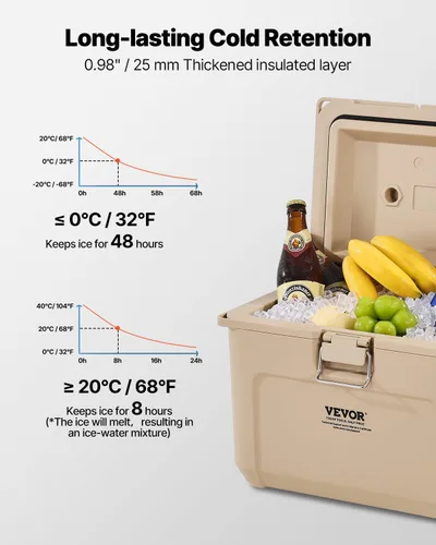 Miniatura 3 de VEVOR Enfriador portátil, enfriador duro de 16.5 QT con retención de hielo, asas resistentes y portavasos, enfriador portátil aislante