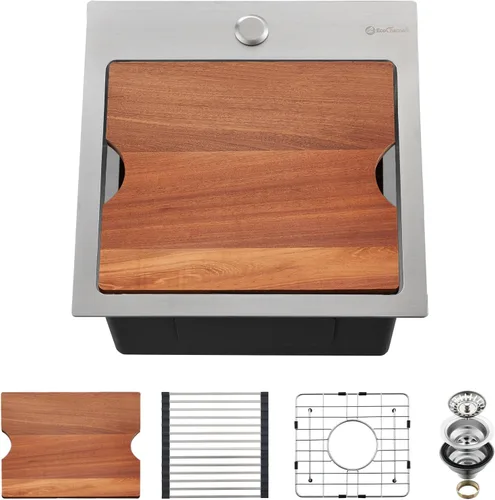 Miniatura 10 de Fregadero de cocina con plato individual con tabla de cortar, 30 x 22 x 10 pulgadas, color negro plomizo, acero inoxidable calibre 16 Negro
