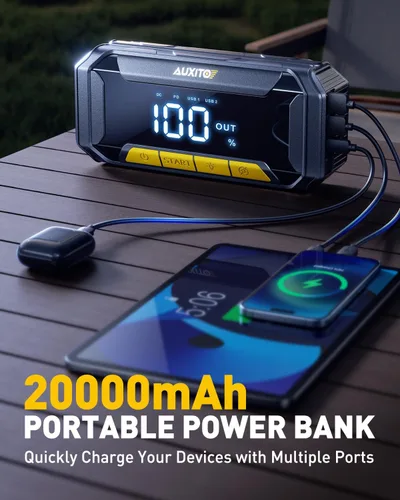 Miniatura 6 de AUXITO 8000A Arrancador de Batería de Coche con Función de Fuerza de Impulso Caja de Arranque 60W Carga Rápida 160W Salida DC Arrancador Portátil
