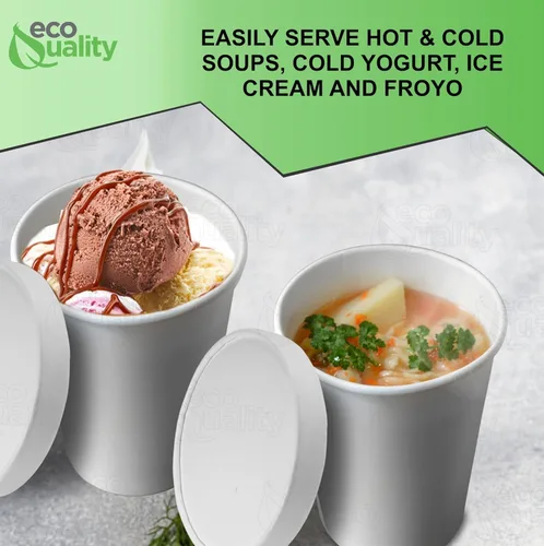 Miniatura 5 de EcoQuality Recipientes desechables de papel blanco para sopa de 32 onzas con tapas, paquete de 100