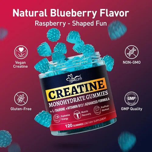 Miniatura 6 de Gomitas de creatina para mujeres y hombres, sabor arándano, gomita de monohidrato de creatina masticable, 0.18 onzas de creatina por porción, bajo