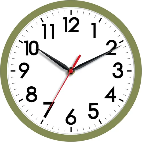 AKCISOT Reloj de pared de 8 pulgadas, silencioso, sin tictac, relojes modernos a batería - analógico pequeño clásico para oficina, hogar, baño,