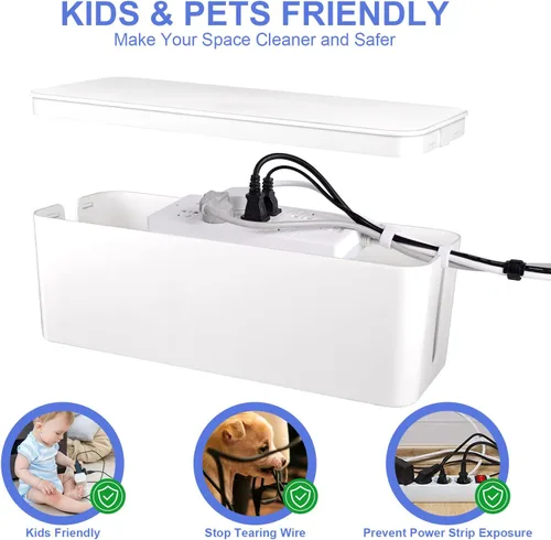 Miniatura 5 de Caja organizadora de cables, juego de tres, cubierta de alimentación, soporte de cables, protector contra sobretensiones para escritorio (negro)