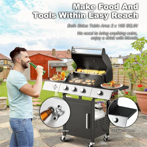 Miniatura 6 de MELLCOM Parrilla de barbacoa de acero inoxidable mejorada de 36,000 BTU, parrilla de gas propano BBQ de 3 quemadores con rejillas de hierro fundido