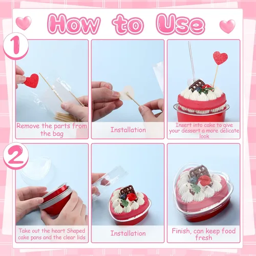 Miniatura 5 de El juego de 300 moldes para tartas de corazón incluye 3.4 onzas de aluminio desechable de San Valentín, molde para hornear postres, cuchara de Rojo