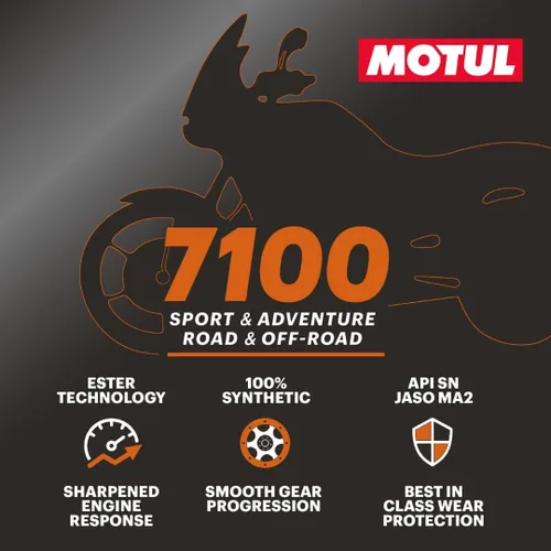 Miniatura 5 de Motul 7100 10W-50 4T 100% Aceite sintético de éster para motor de motocicleta, para carretera y fuera de carretera, 4 litros (104098)