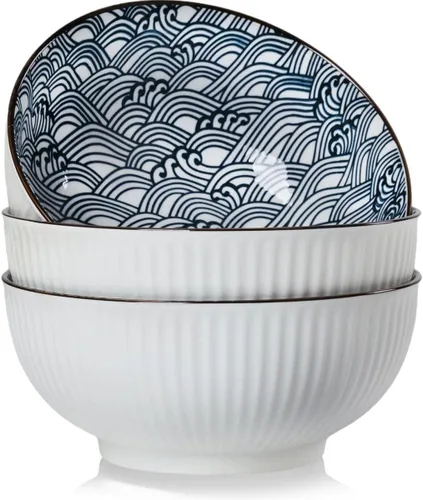 Miniatura 10 de Houlu Tazones Pho de 60 onzas, tazón grande de sopa, juego de cuencos de ramen japonés, cuencos de porcelana grandes de 8 pulgadas, juego de 3