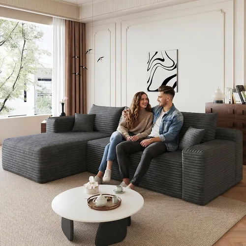 Miniatura 42 de Sofá seccional Cloud de 96 pulgadas, sofá deshuesado para sala de estar, sofá modular con asiento profundo, sofá de pana cómodo y esponjoso con Negro