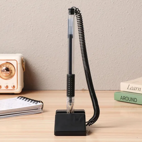 Miniatura 9 de NUOBESTY 3 bolígrafos de seguridad con cadena, soporte adhesivo para mostrador de bolígrafo, bolígrafos de escritorio de tinta de gel negro
