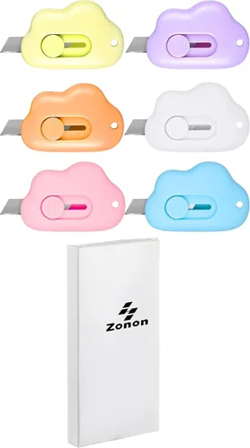 Miniatura 8 de Zonon 6 piezas mini abrecartas retráctil, pequeño y lindo llavero cortador de caja, pequeños cuchillos retráctiles utilitarios abrecartas