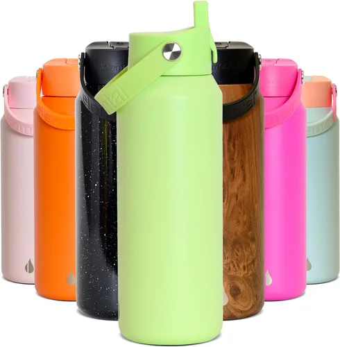 Miniatura 10 de Elemental Botella de agua aislada de 24 onzas con popote, botellas de agua con núcleo de acero inoxidable 100% a prueba de fugas para viajes, Beige
