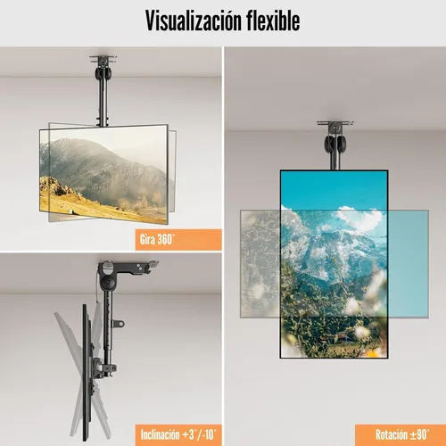 Miniatura 5 de ELIVED Soporte de techo abatible para TV para la mayoría de televisores de 14 a 40 pulgadas, soporte de TV plegable para techo plano y inclinado